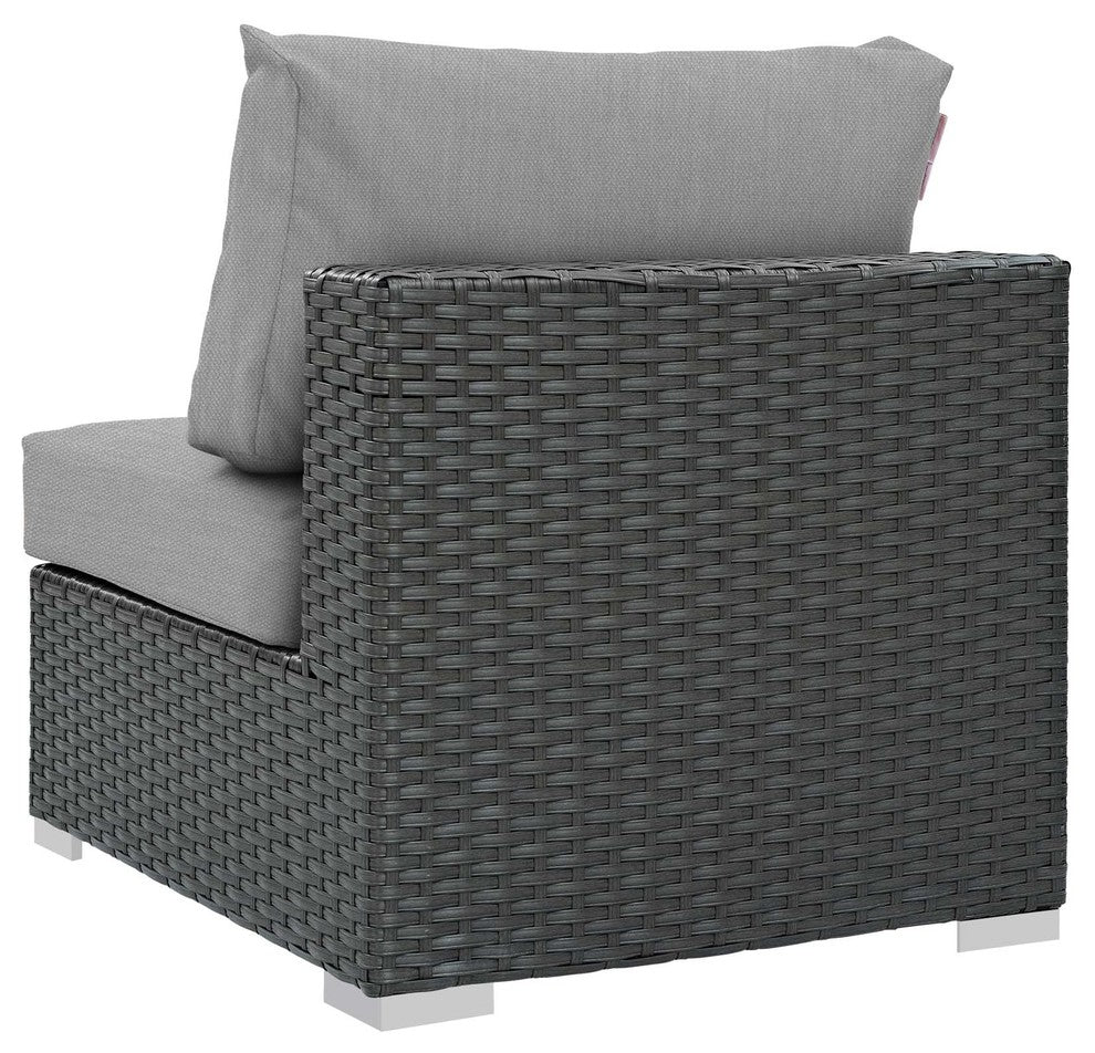 Modern Outdoor Sofa Middle Chair, Sunbrella Rattan Wicker, Gray