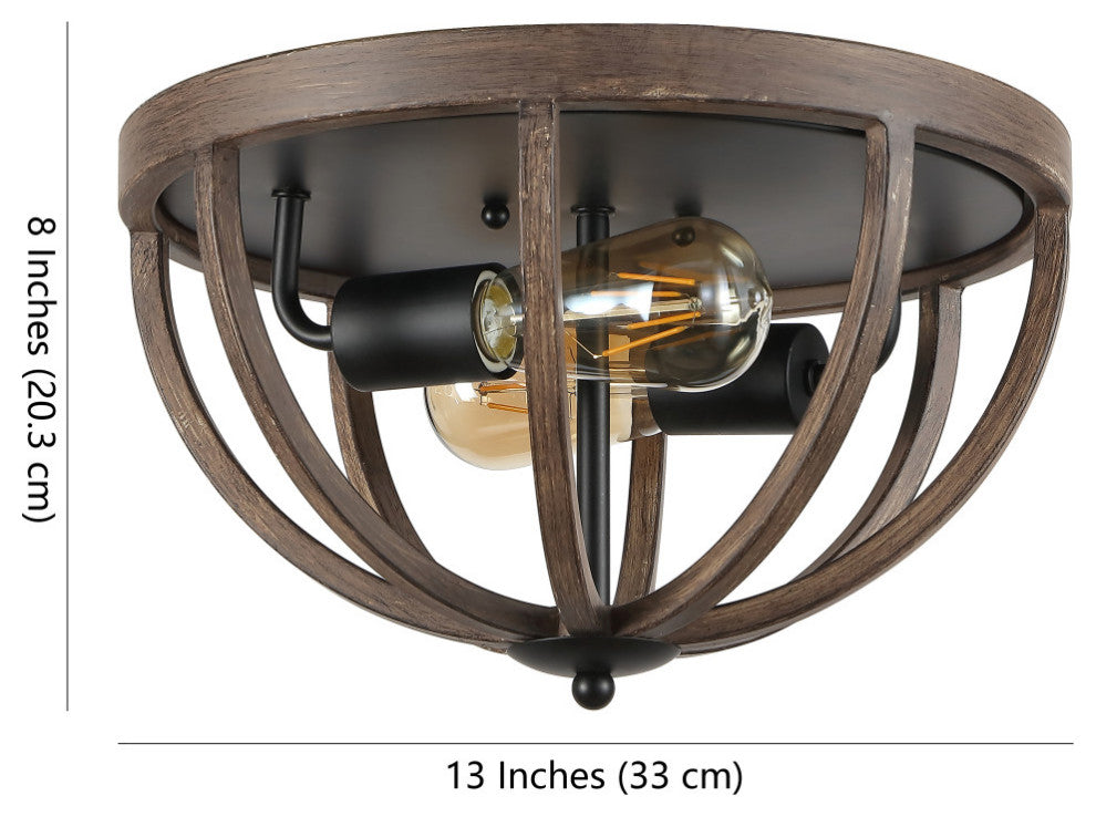 Darlene 13" 2-Light Iron Rustic LED Flush Mount, Brown