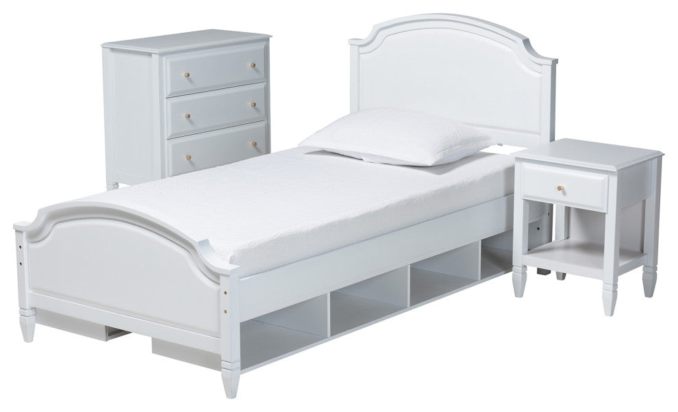 Elise Classic and Transitional White Finished Wood Twin Size 3-Piece Bedroom Set