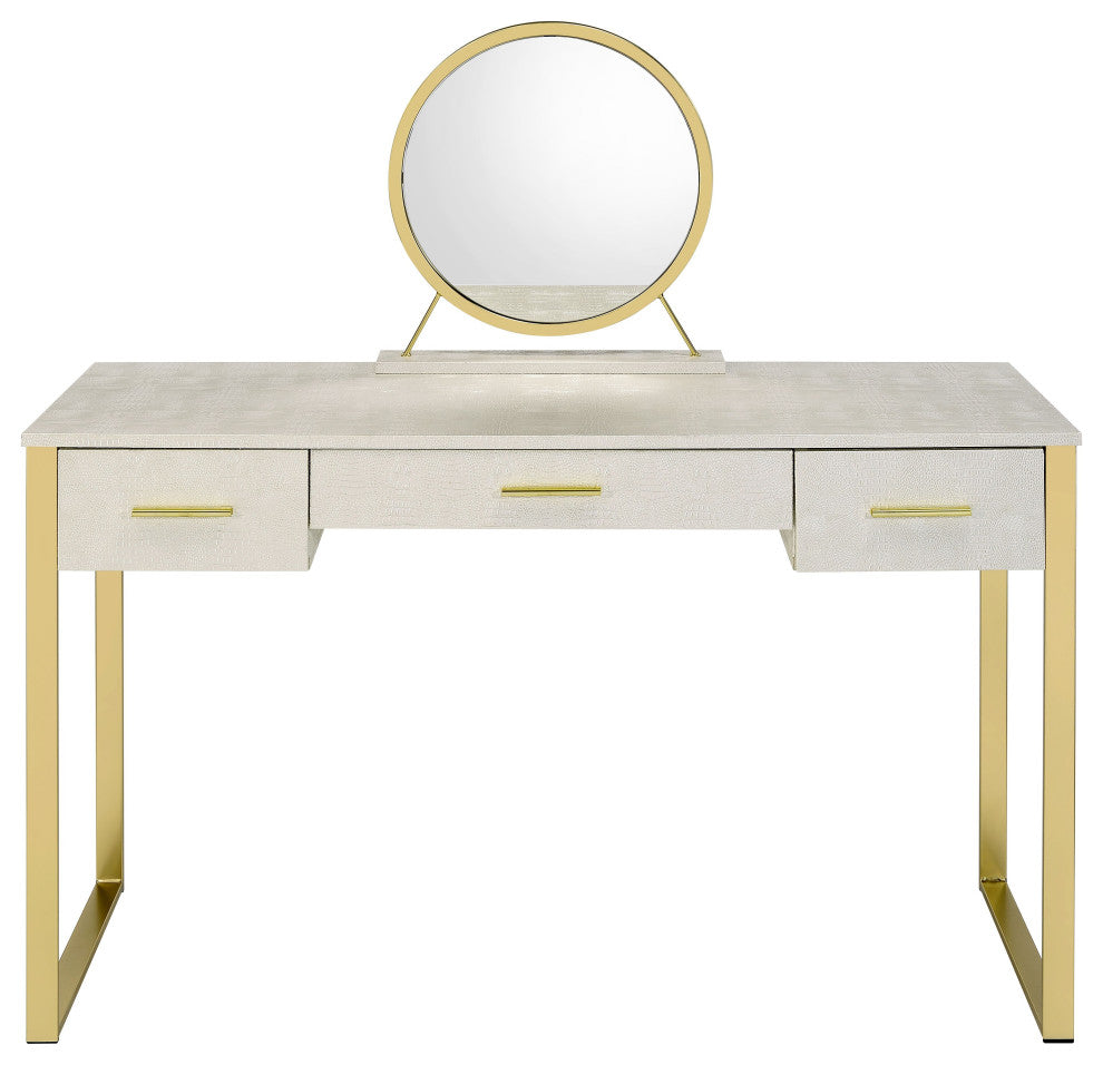 ACME Myles Vanity Set With USB Port, Antique White, Champagne