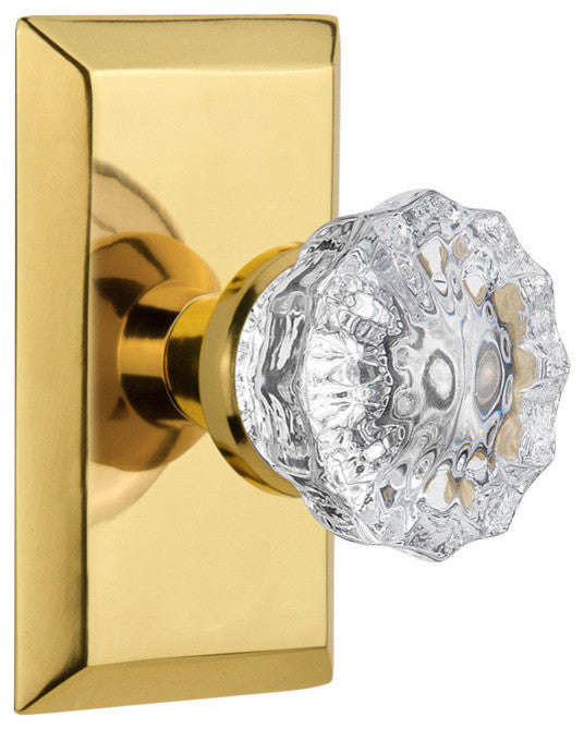 Studio Plate Privacy Crystal Glass Knob, Polished Brass