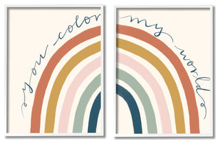 You Color My World Rainbow Script Phrase Design Illustration, 2pc, each 16 x 20