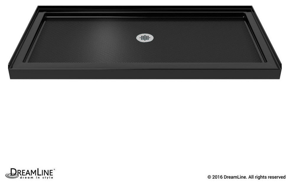 SlimLine 30"x60" Single Threshold Shower Base, Black Finish, Center Drain