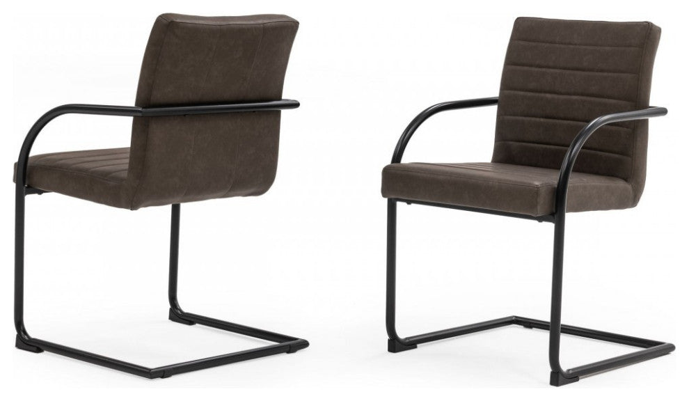 Set of Two Brown Faux Leather Industrial Dining Chairs