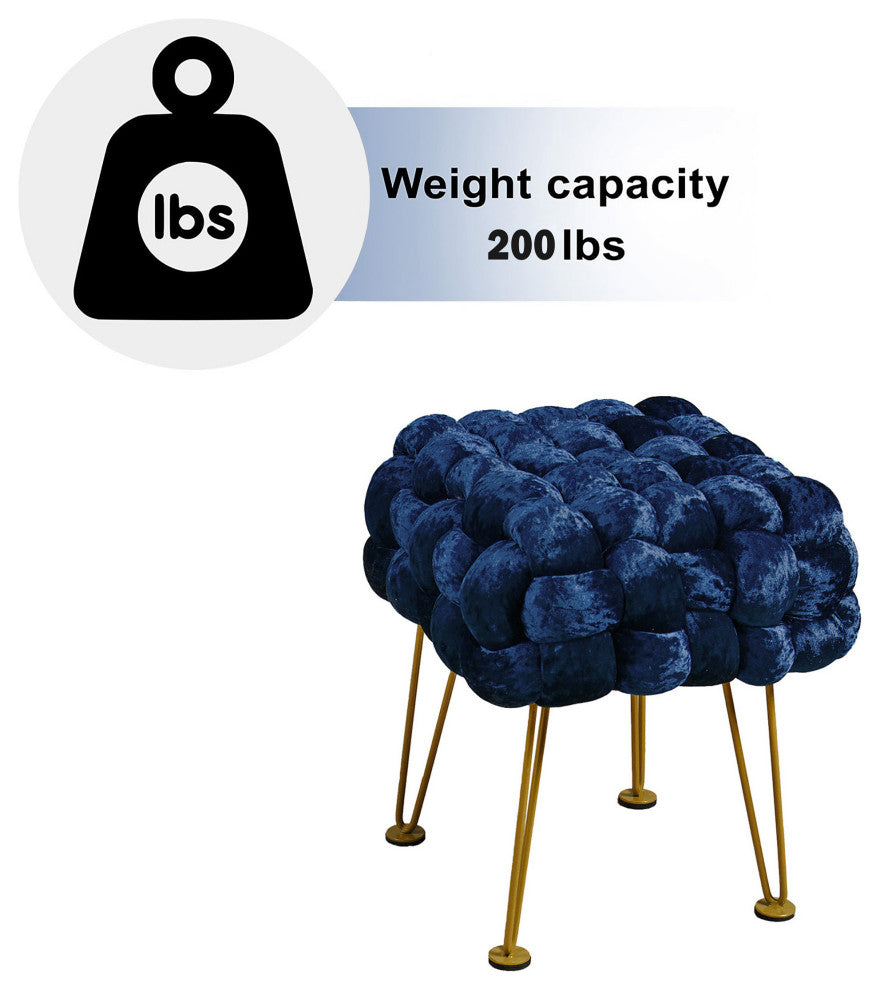 Crushed Velvet Pouf Stool, Midnight Blue, 16''x16''x16''
