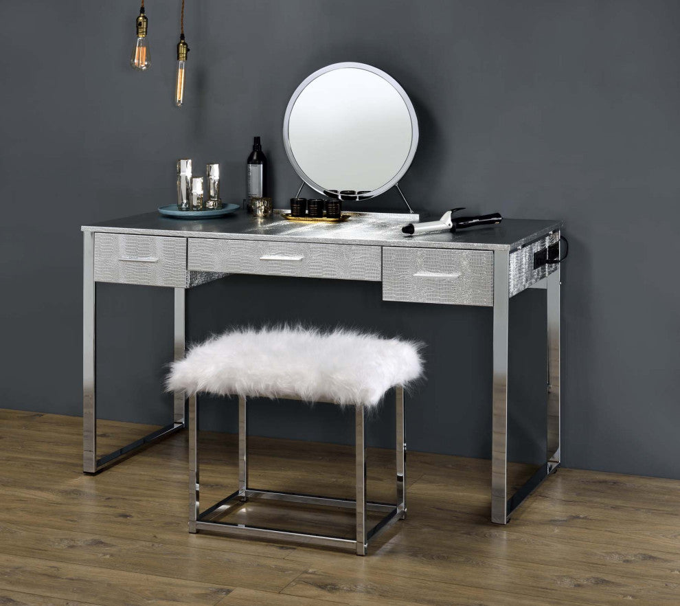 3 Drawers Vanity Desk With Mirror, Chrome