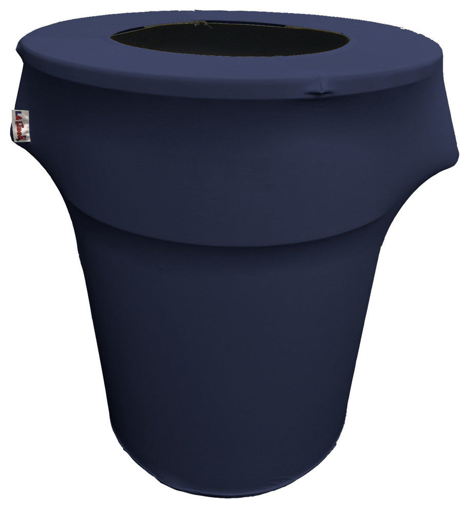 LA Linen Stretch Spandex Trash Can Cover, 44 gal. Round, Navy