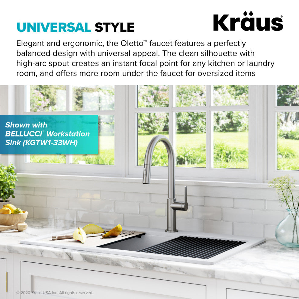 Oletto Pull-Down 1-Hole Kitchen Faucet, Spot Free Stainless Steel