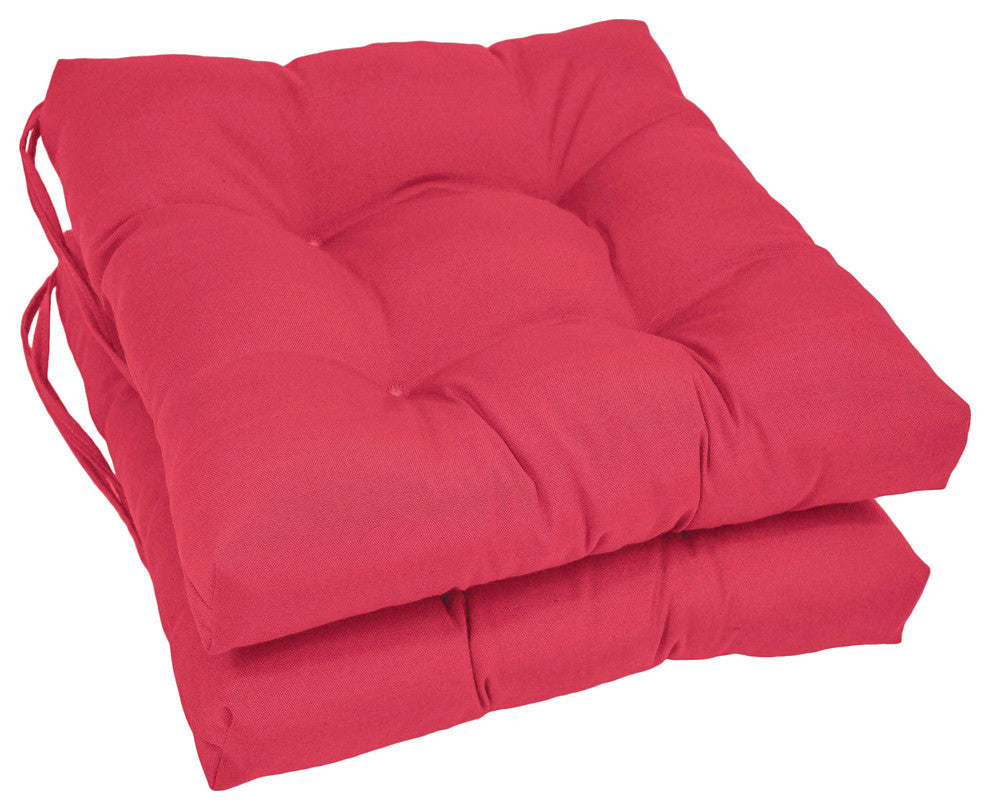 16" Solid Twill Square Tufted Chair Cushions, Set of 2, Bery Berry