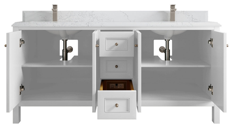 Nashville 72" Double Sink Bath Vanity, White 1.5" Empira Quartz