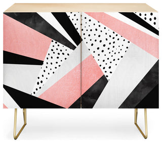 Deny Designs Happy Girl Credenza, Birch, Gold Steel Legs
