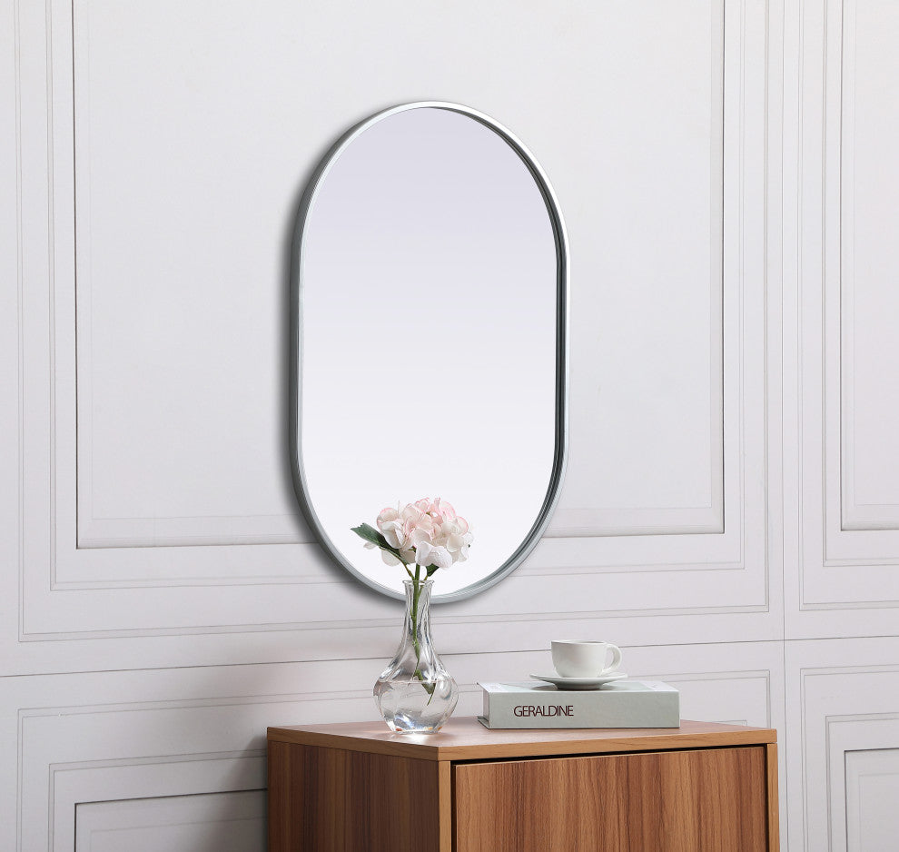 Metal Frame Oval Mirror 20X30 Inch, Silver