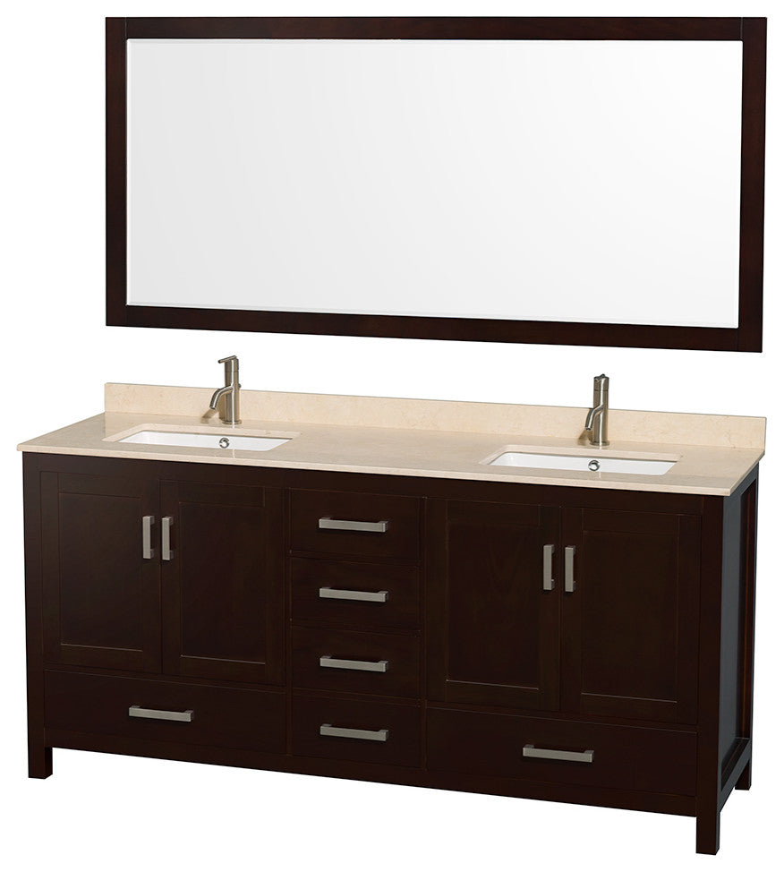 Wyndham WCS141472DESIVUNSM70 Espresso Double Vanity with Ivory Marble Top