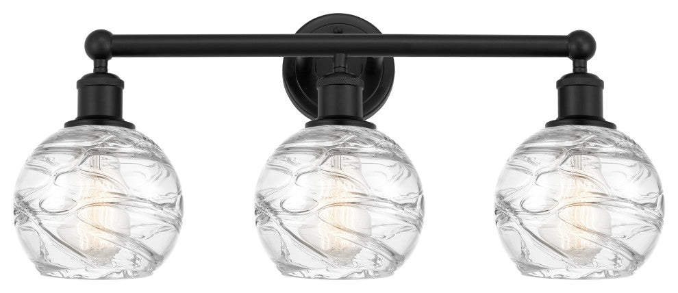 Athens Deco Swirl 24" Bath Vanity Light, Matte Black, Clear Deco Swirl Shade