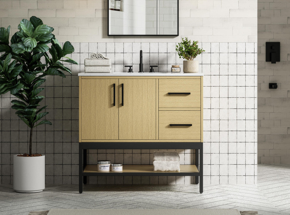 Home Living 36" Single Bathroom Vanity, Honey Brown