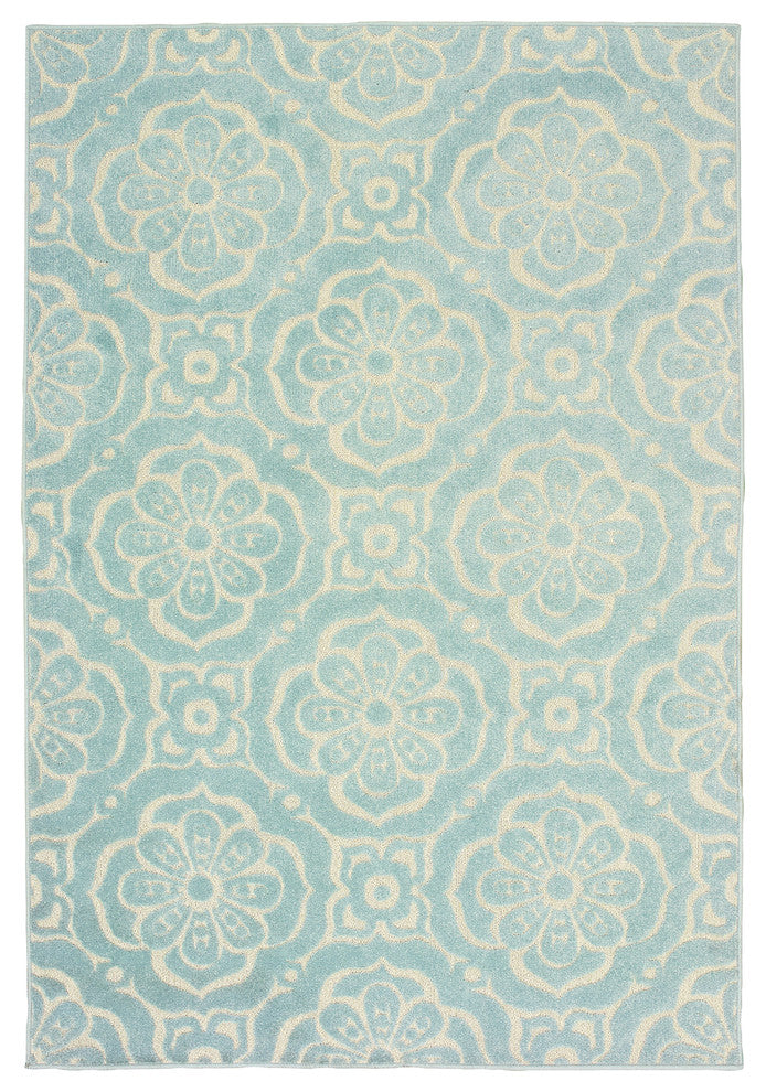 Ibiza Floral Medallions Blue/ Ivory Indoor/Outdoor Area Rug, 9'10"x12'10"