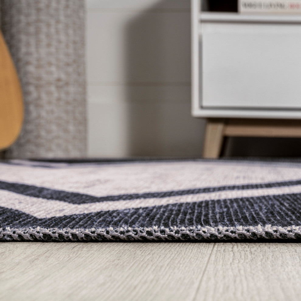 Siksak Modern Chevron Border Area Rug, 3x5