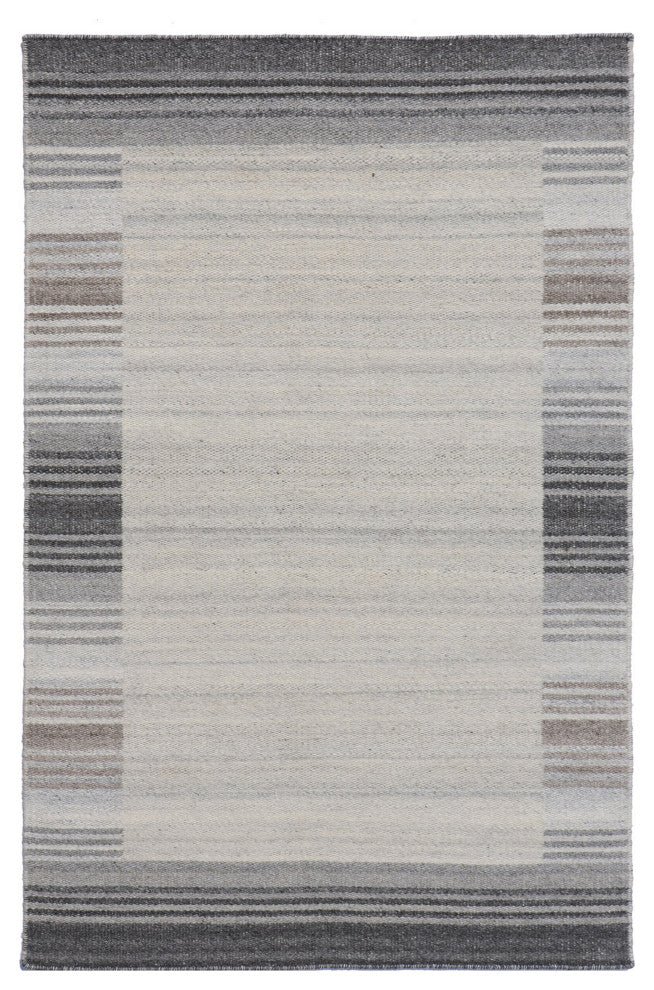 EORC Gray Hand Woven Wool And Viscose Reversible Flat Weave Durry Rug 4'x6'