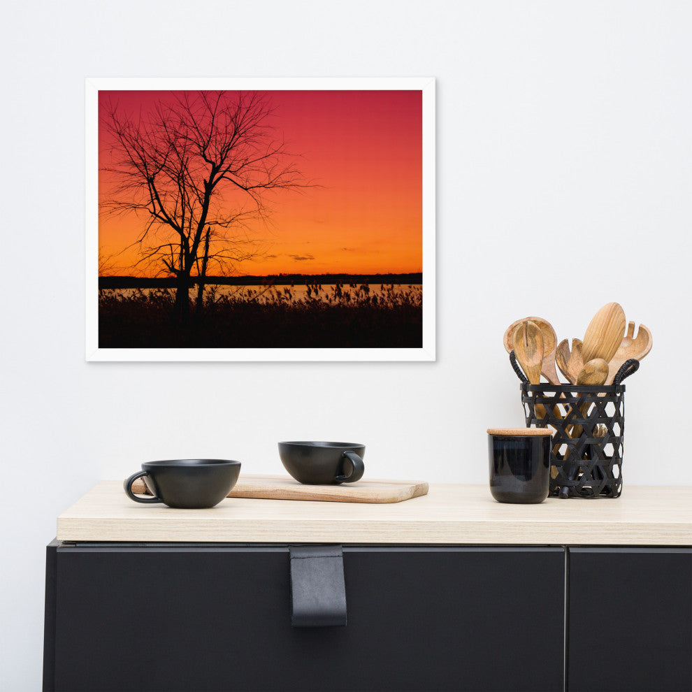 Burning Skies Rural Landscape Framed Photo Paper Wall Art Print, White, 16" X 20"