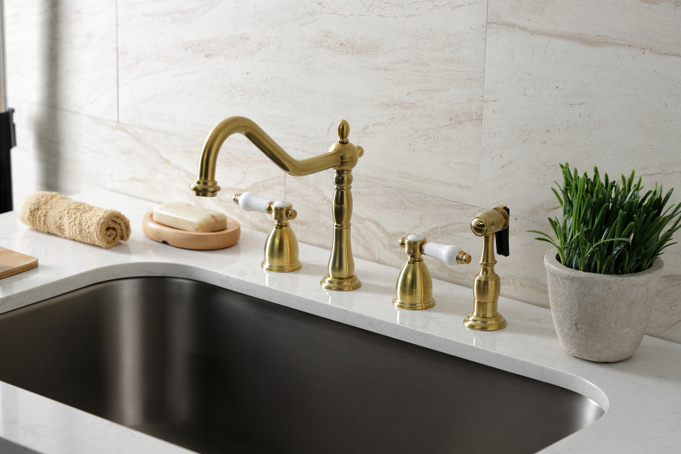 Kingston Brass KB1797BPLBS Widespread Kitchen Faucet, Brass Sprayer