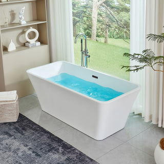 67" Acrylic Freestanding Soaking Bathtub, White/Oil Rubbed Bronze