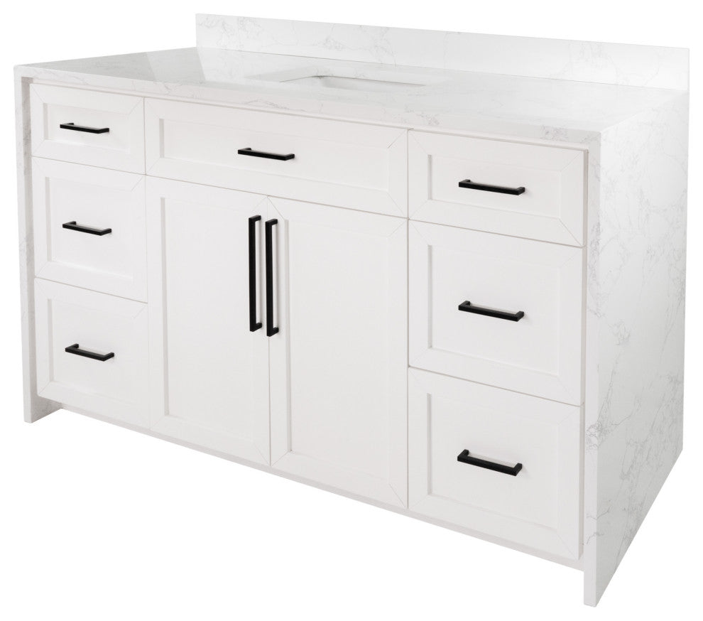 Palisade 60" Bathroom Vanity, White, Engineered Marble, Single
