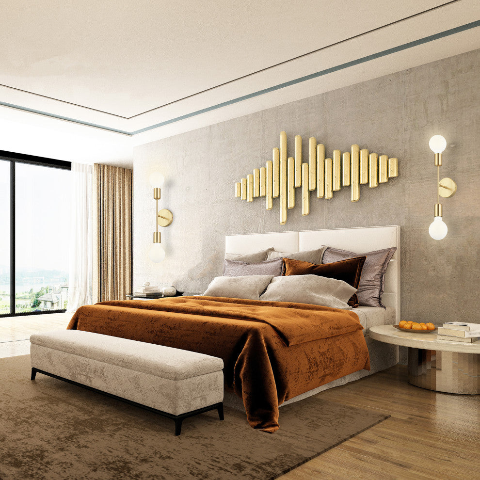 Avondale Open Bulb Wall Light, 2-60W E26 Bulbs, Brushed Gold