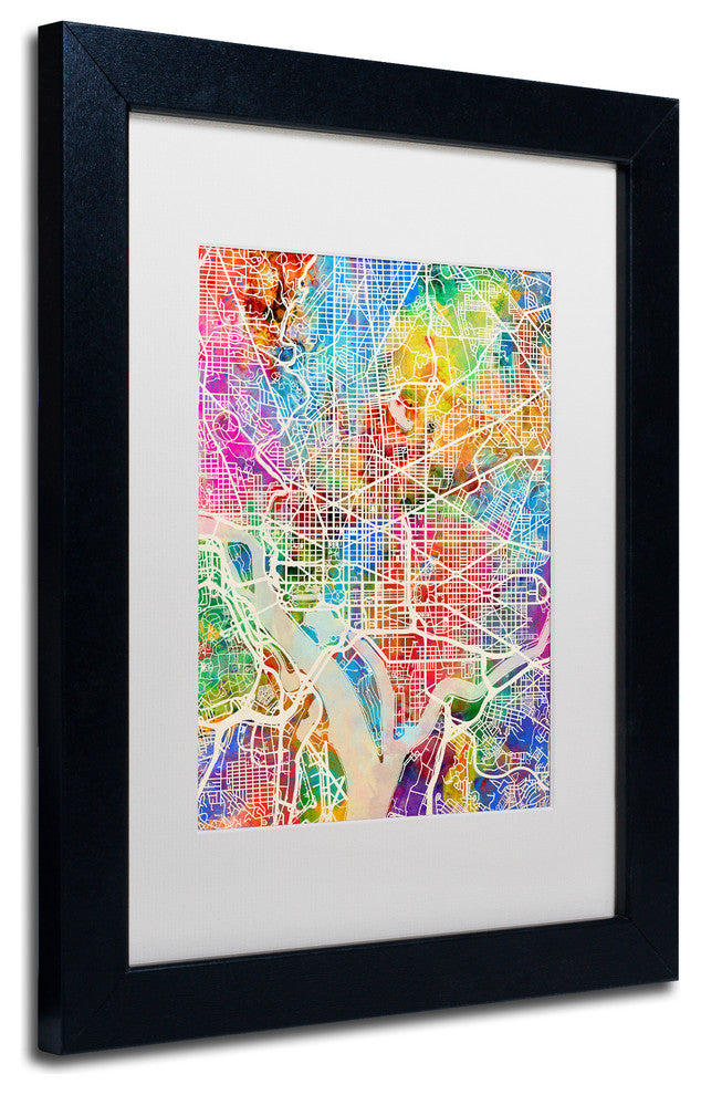 Michael Tompsett 'Washington DC Map' Matted Framed Art, White Mat, 14"x11"
