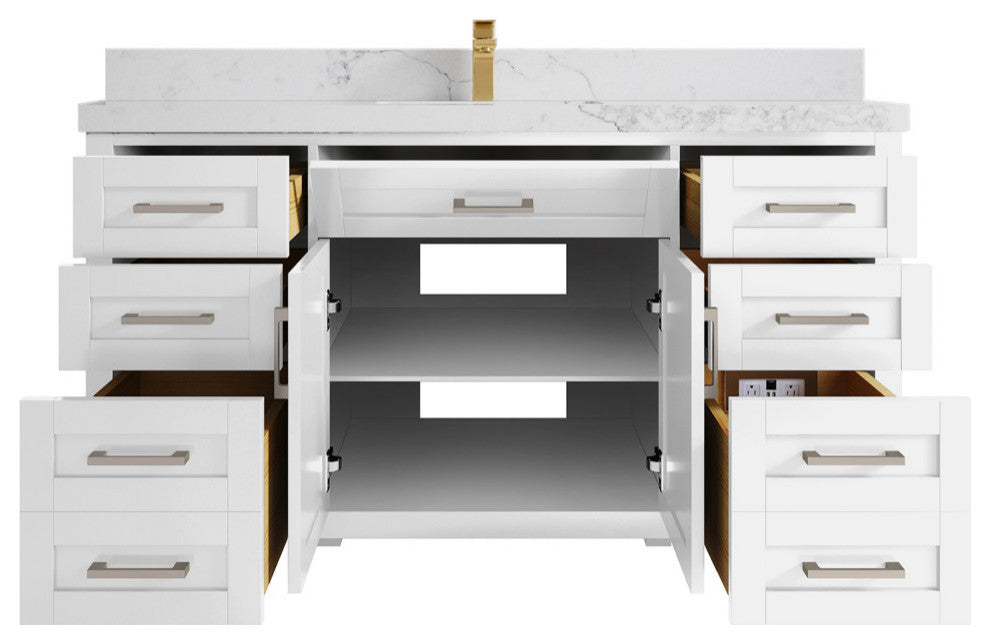 Cambridge 60 Single Bathroom Vanity in White 2" Calacatta Nuvo