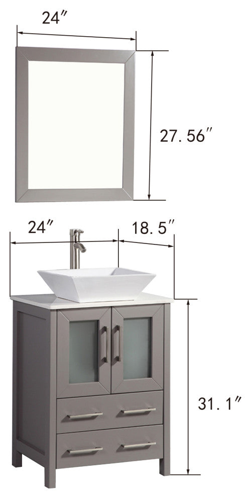 Vanity Art Bathroom Vanity Set With Sink, Gray, 24", Led Touch-Switch Mirror