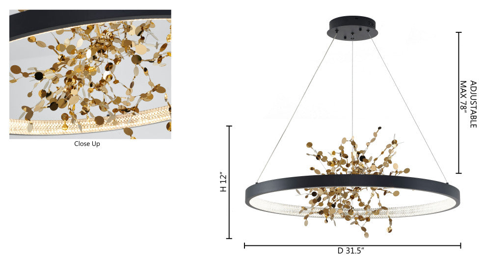 Sand Black Frame Chandelier with Gold Stainless Steel Confetti