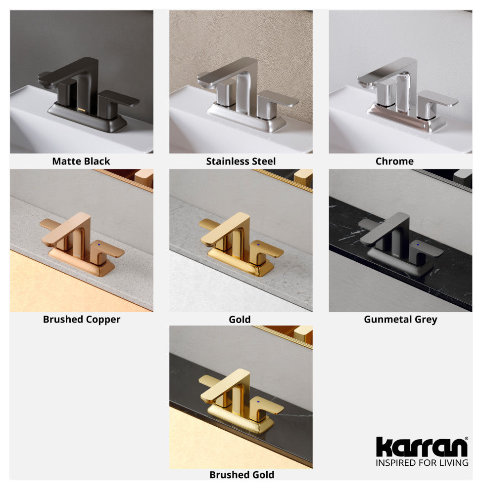 Karran 2-Handle 2-Hole Centerset Faucet With Pop-up Drain, Gunmetal Grey