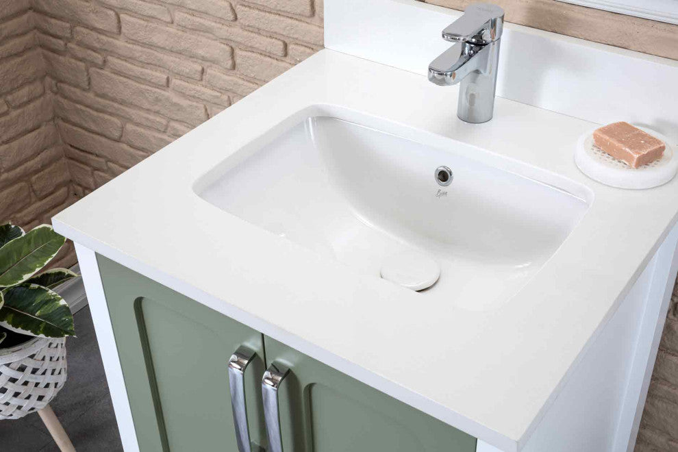 Florin Collection 24" Bathroom Vanity With Sink, Mirror, Countertop, Green