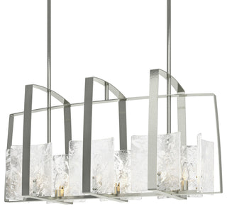 Arc Linear Pendant, Sterling Finish, White Swirl Glass