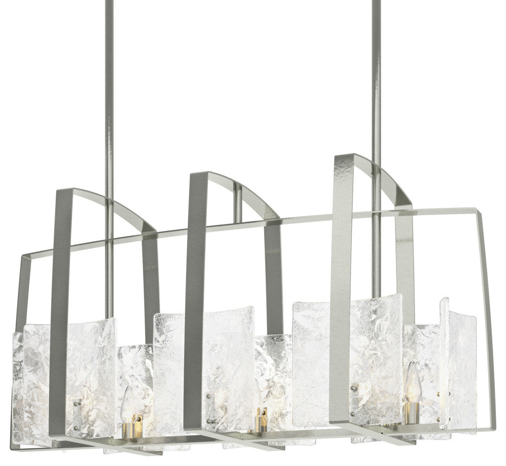 Arc Linear Pendant, Sterling Finish, White Swirl Glass