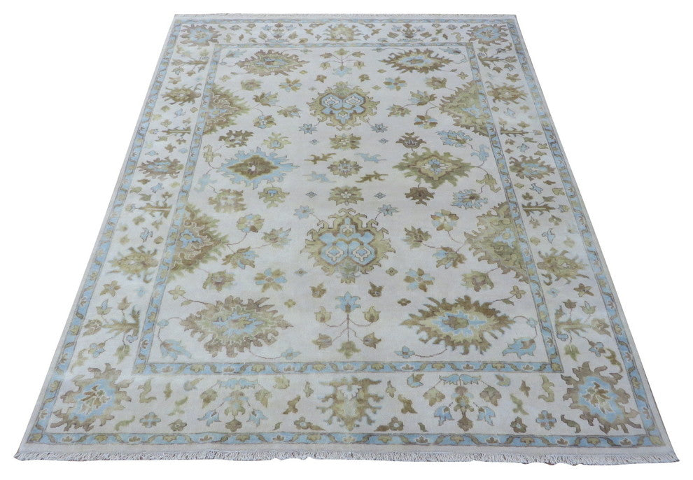 8x9'10 Hand Knotted Ivory Oushak Oriental Rug Vegetable Dyes