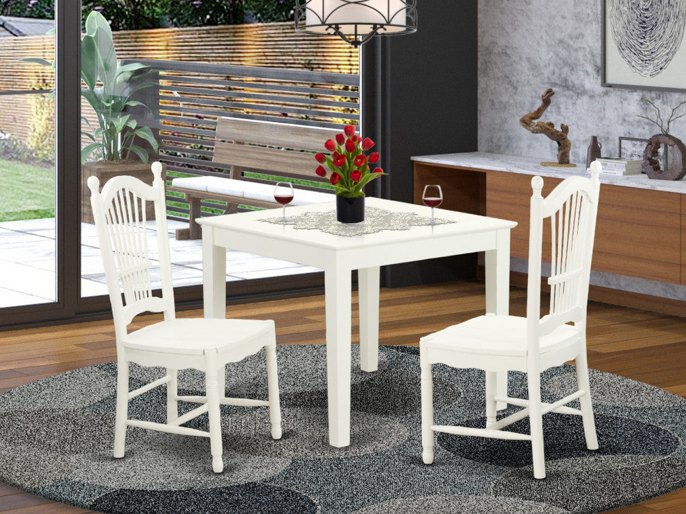 3 Pc Small Kitchen Table And 2 Hard Wood Kitchen Dining Chairs In Linen White