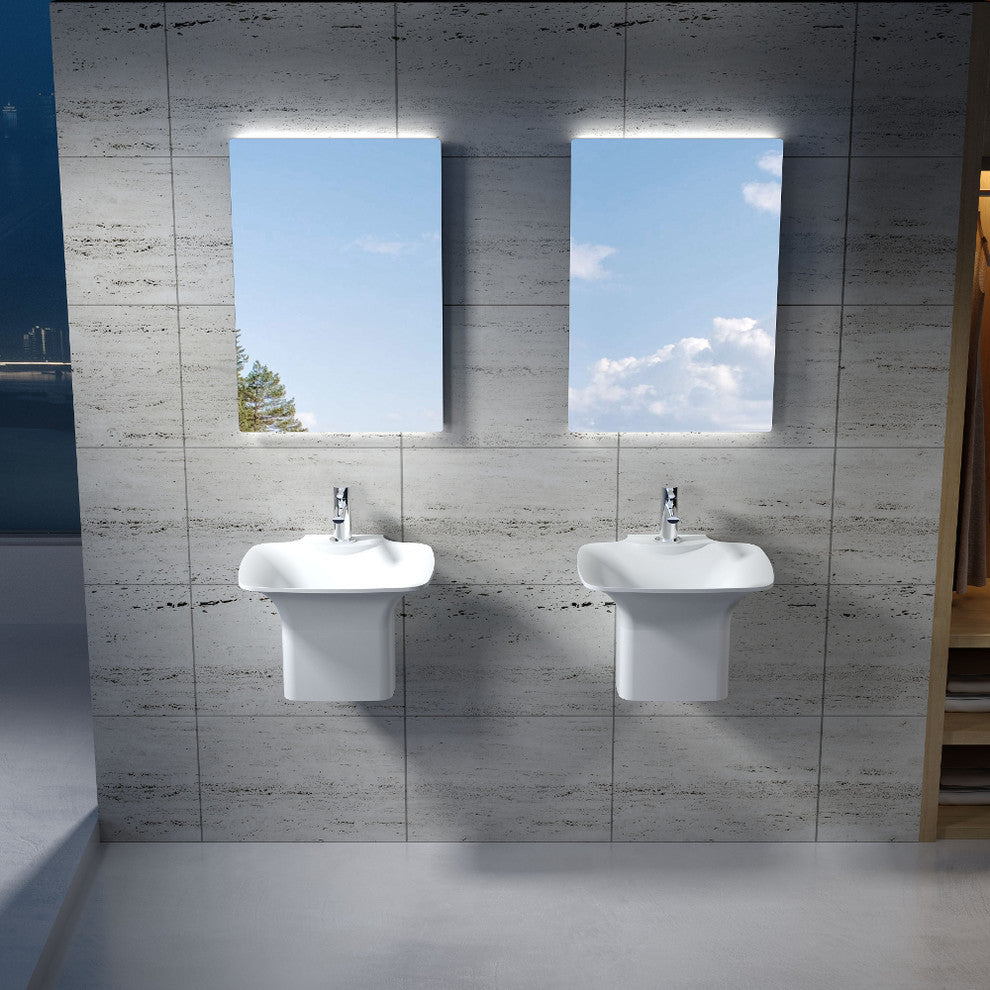 20" Polystone Circular Wall-Mount Sink, Glossy White, No Faucet