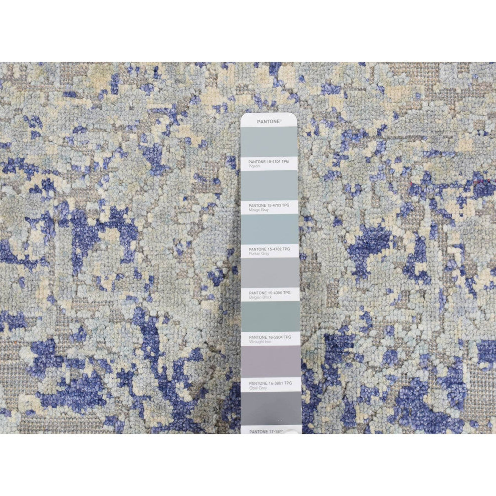 Ash Gray Cypress Tree Design Silk With Wool Hand Knotted Runner Rug 2'6"x8'5"