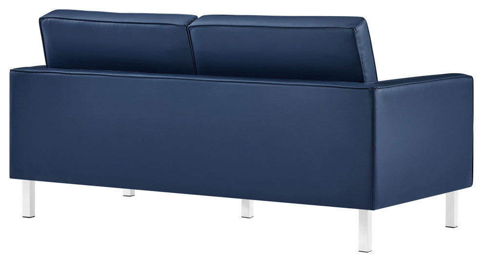 Loft Tufted Upholstered Faux Leather Loveseat Silver Navy