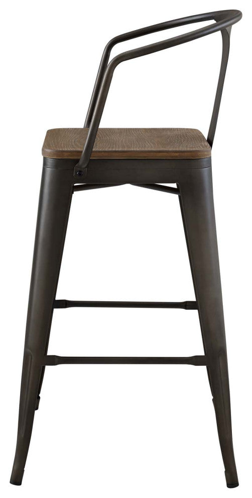 Bar Stool Chair Barstool, Set of 4, Wood, Metal, Brown, Modern, Bar Pub Bistro