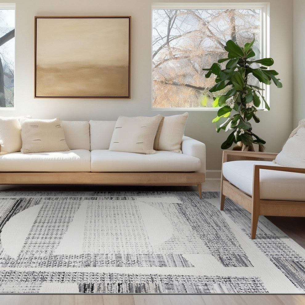 Henry Contemporary High-Low Modern Geometric Gray Indoor Area Rug, 5' x 7'