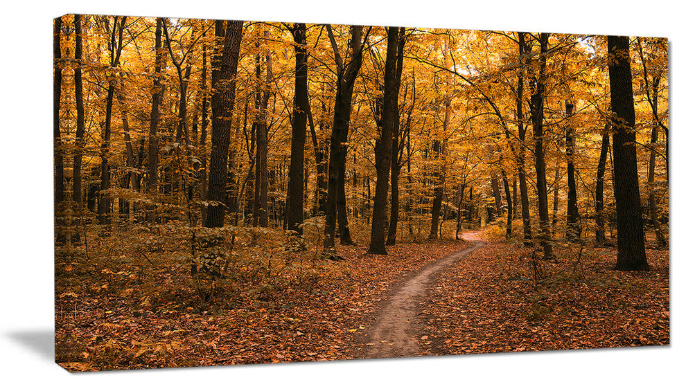 Path in the Yellow Fall Forest, Modern Forest Canvas Art, 32"x16"
