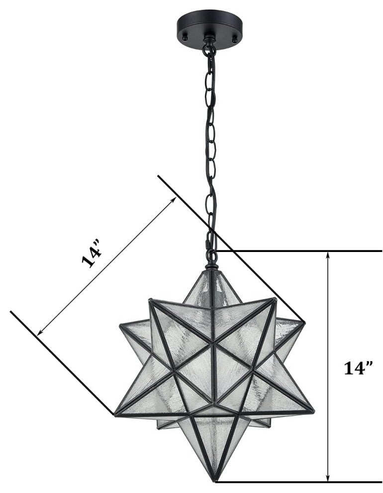 Pesaro Moravian Star Pendant Light 14-inch Seeded Glass Shade, Black