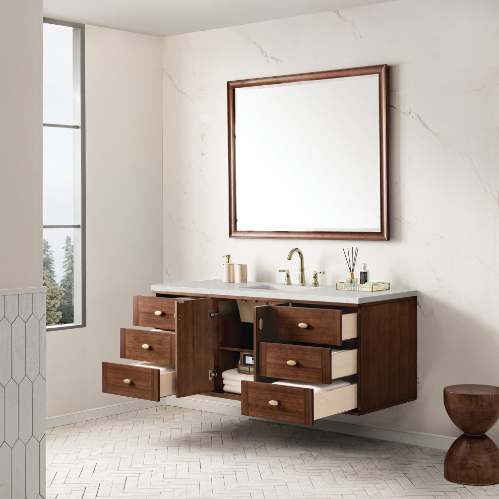 Amberly 60" Single Vanity, Mid-Century Walnut, Lime Delight
