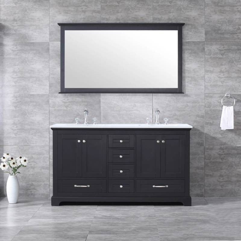 Dukes 60" Espresso Double Square Sink Vanity with Quartz Top, With Faucet and Mi