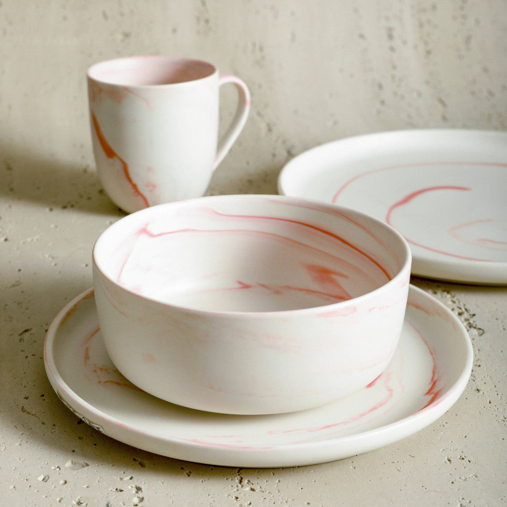 Stone Lain Brighton Porcelain 16 Piece Dinnerware Set, Pink