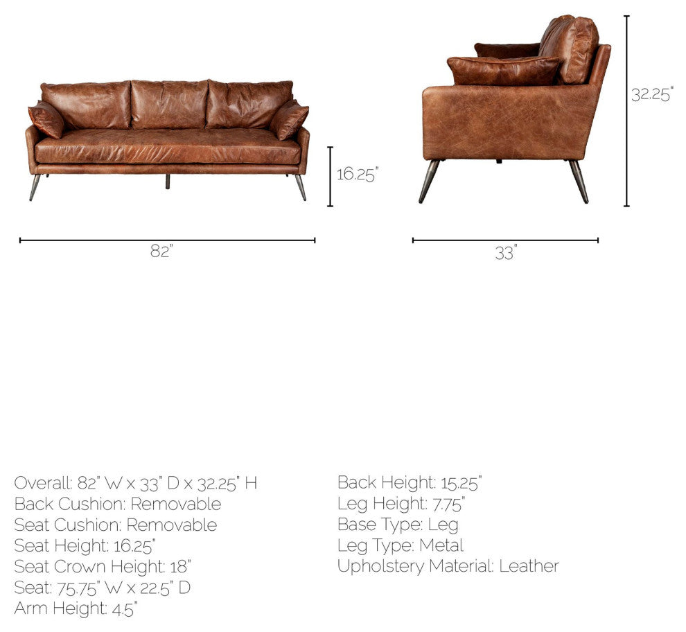 Cochrane II Genuine Brown Leather Three Seater Sofa