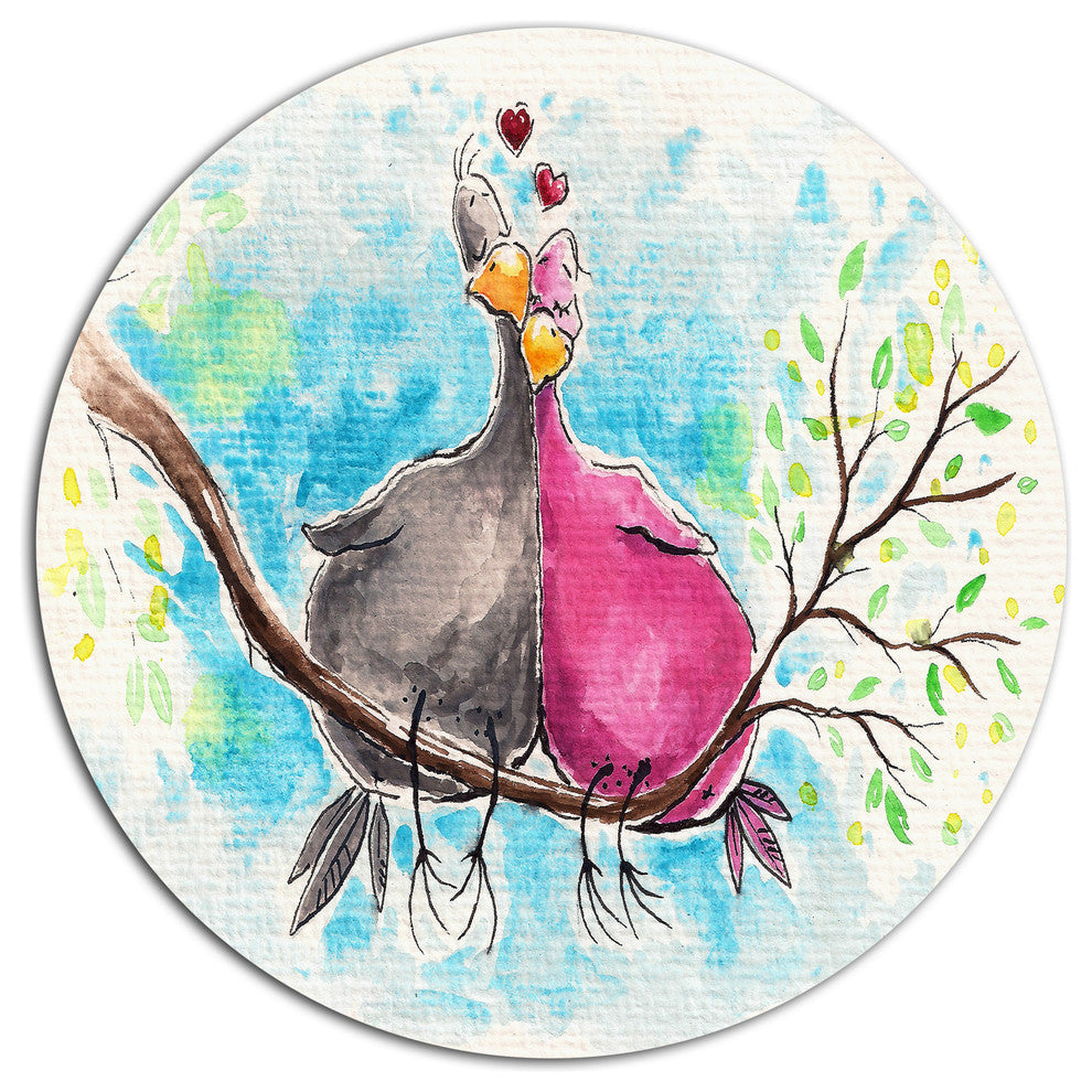 Two Birds In Love On Branch, Animal Large Disc Metal Wall Art, 11"