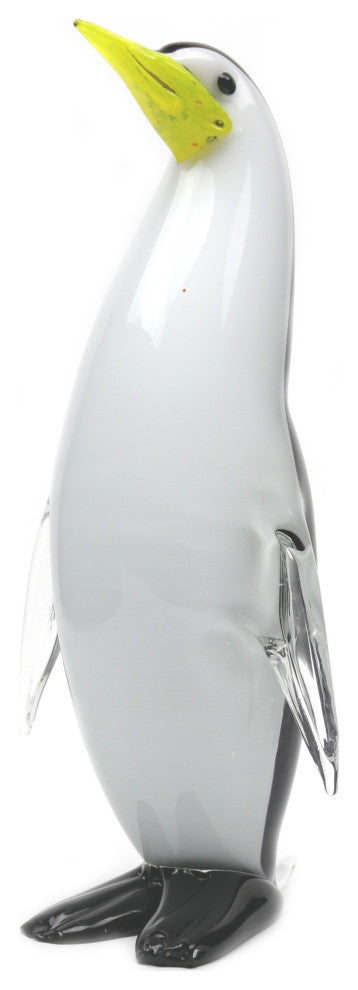 Murano Glass Penguin, Black, Yellow Beak